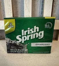 Irish Spring Deodorant Soap Bar Charcoal 2 Pack 3.2 Oz. Bars New Old Stock