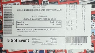 Rare Manchester United v PSG Ticket Stub 2026 Pre Season Friendly Gothenburg