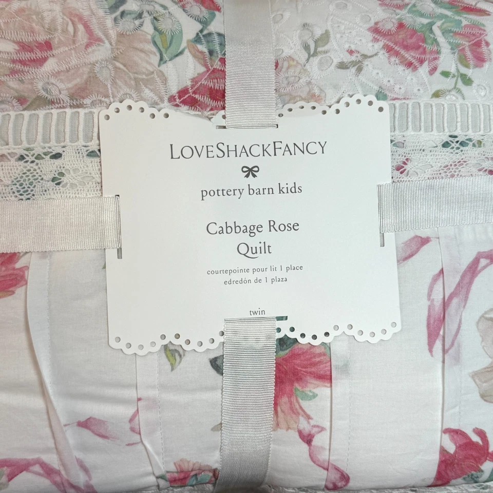 COLCHA DE GRANERO DE CERÁMICA LOVESHACKFANCY REPOLLO ROSA $ JUEGO FALSO, DOBLE ~ ROSA FLORAL Foto 3 de 4