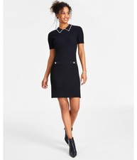 Kasper Womens Beaded Collar Sweater Dress, Medium