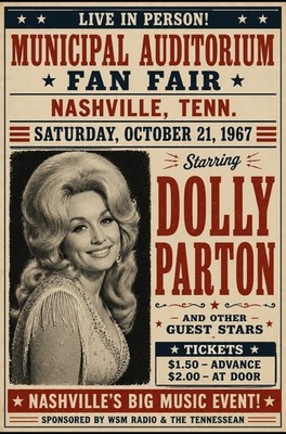 Dolly Parton Poster  Municipal Auditorium Nashville, Tenn. October 21 ,1967   #1