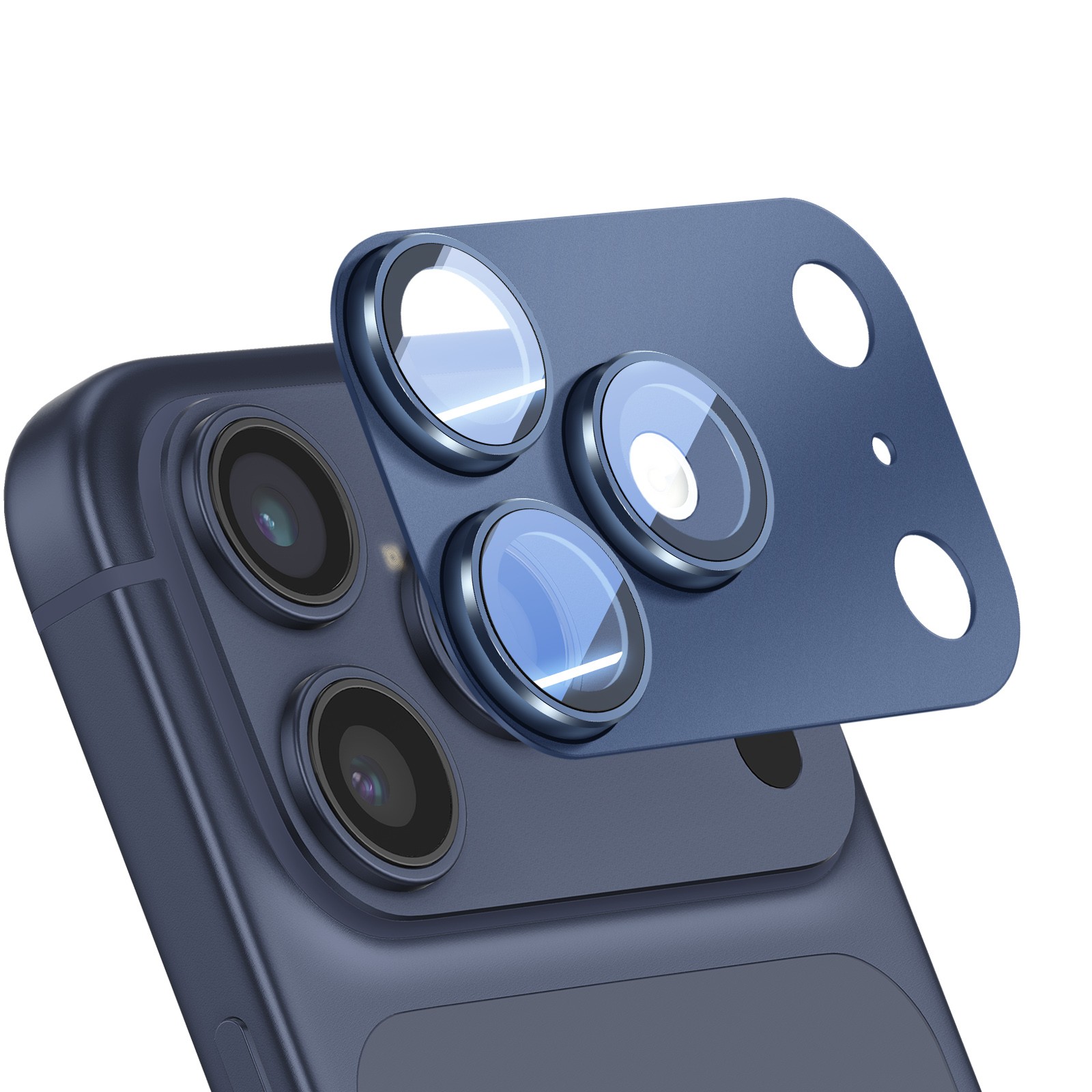 Protection d'objectif iPhone 17 Pro en aluminium monobloc anti-impact bleu