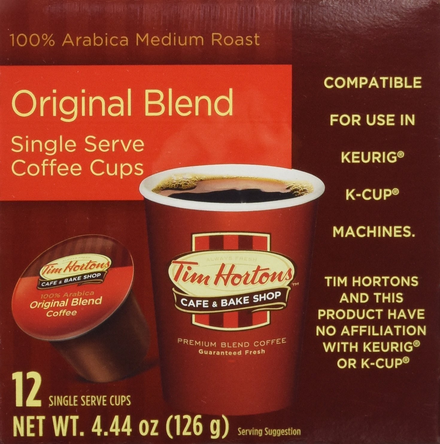 Tim Hortons Original Blend Coffee Pods Medium Roast Compatible With Keurig 12...