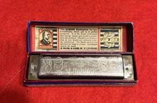Vintage M Hohner Marine Band Harmonica Key of G 1896 w/Cardboard Case Box