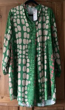 Made In Italy Green Pebble Print Chiffon Long Sleeve Shirt Tunic Dress Sz 12-16