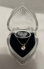 Pink Swarovski Crystal Solitaire Necklace Gold Tone 18" in Heart Gift NIB
