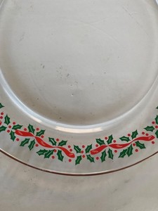 12 vintageARCOROC*Clear Glass Holly~Berry~Ribbon~Gold Rimmed 8" Plates*Christmas