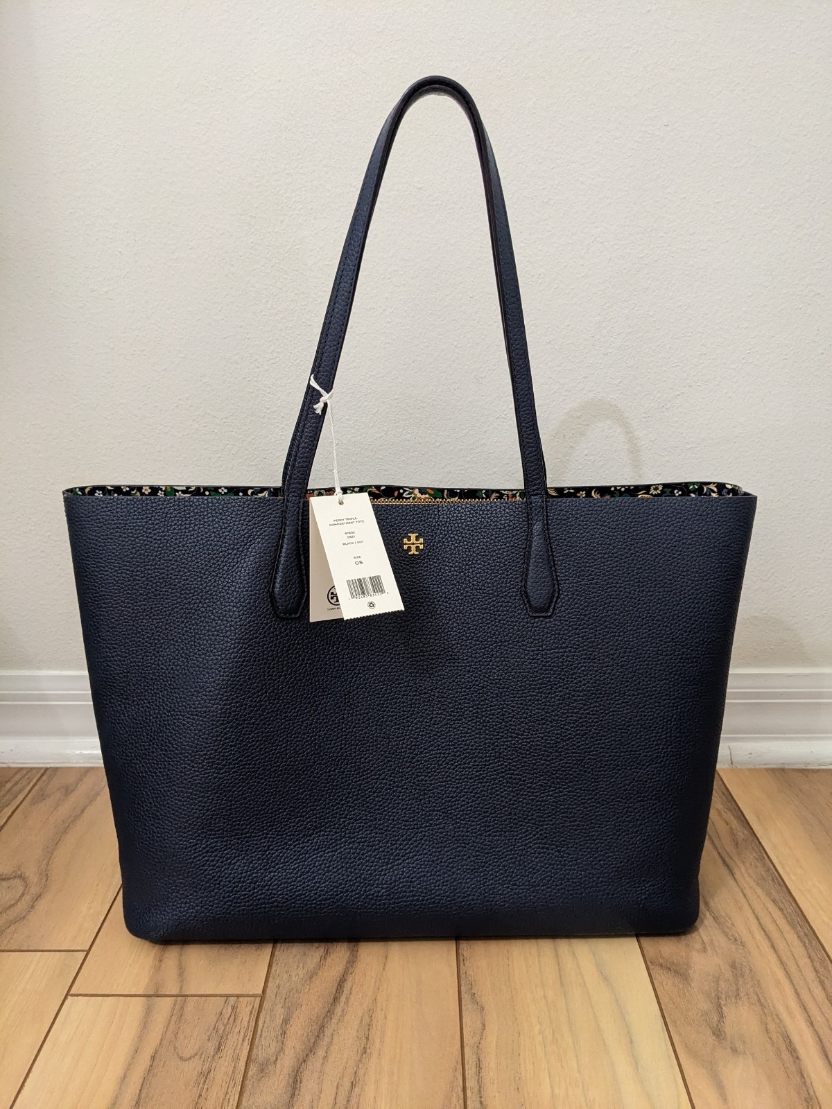 EUC! Tory Burch Perry Triple Compartment Tote Bag In Navy Blue Leather