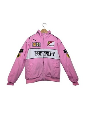 Vintage Ferrari Jacket Pink Racing F1 Bomber Retro Cotton Embroidered Logo Women