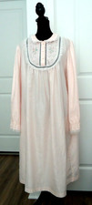 Vtg-70s Barbizon Pink Satiny-Blend Nightgown Embroidery Lace Size-L/XL