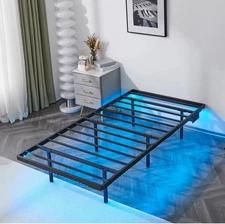 Full size bed frame with charging station and led lights, platform bed