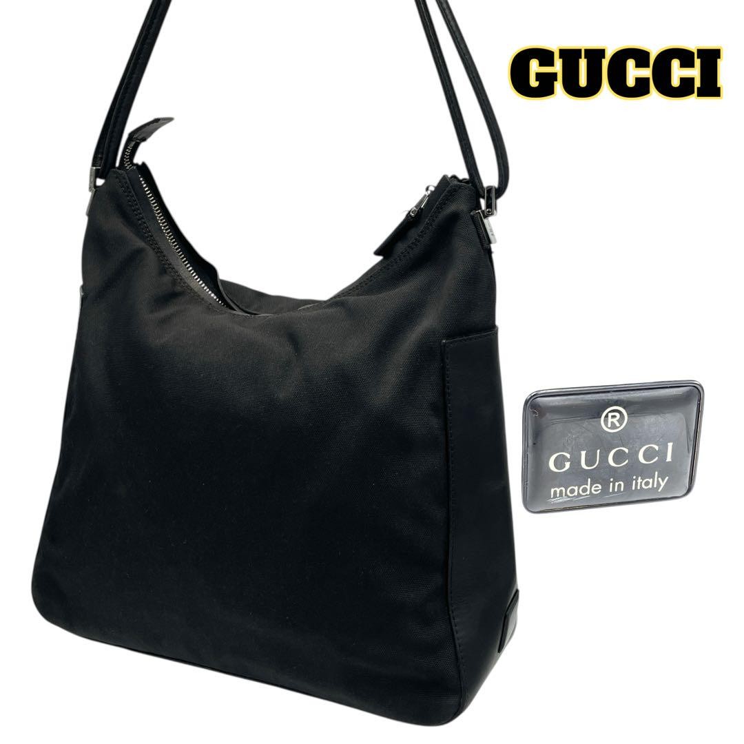 Gucci Black Medium Tote Bag Nylon Leather Shoulder Handbag 0013766 New