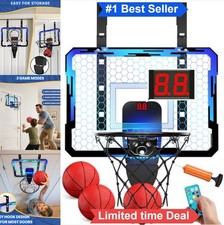 Mini Basketball Hoop Over The Door Indoor 7 LED Lights Scoreboard 3 Balls