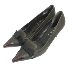 Prada Pumps Metal Heel Ribbon Leather Brown Women's Size EU36.5/US6.5