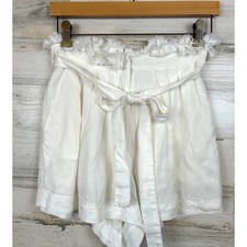 ASTR Womens S White Linen Blend Tie Waist Fringe Dress Shorts Lightweight