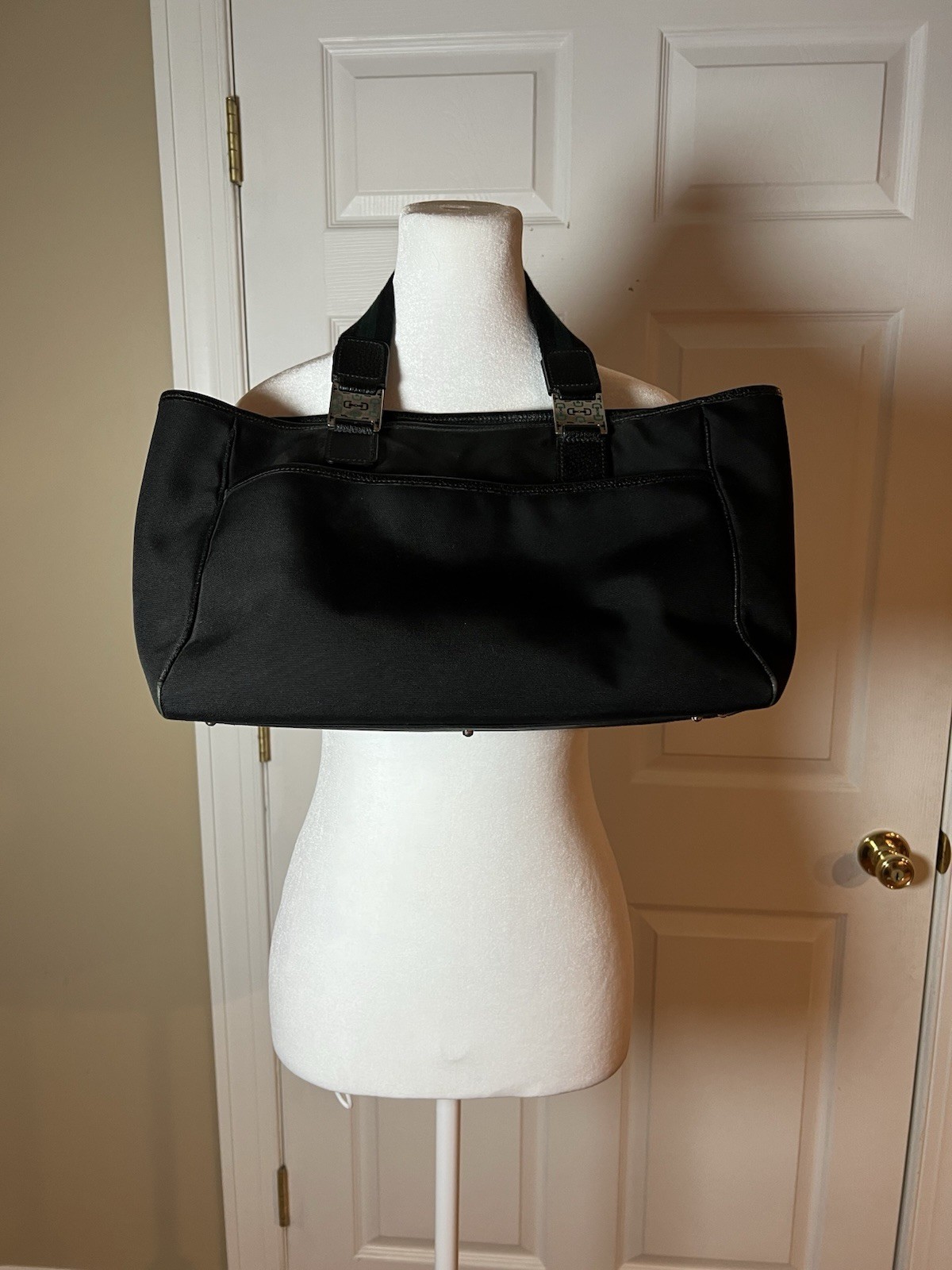 GUCCI Sherry Nylon Leather Tote Bag Hand Bag Black 145758 Classic VGT thumbnail 6