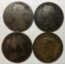 Great Britain One Penny Lot of 4 - 1885, 1891, 1897, 1945