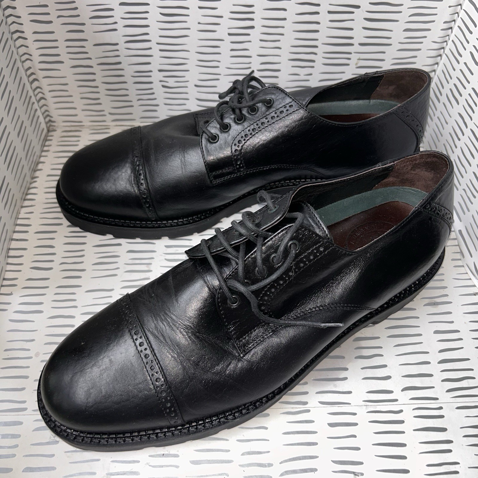 SAOLA H.S. Scarpe eleganti uomo Trask taglia US 12M nere pelle punta cappuccio made in ITALY