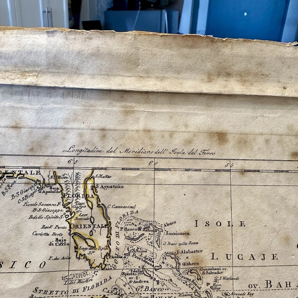 Antiguo mapa italiano de las Indias Occidentales del Caribe original del siglo XVIII Foto 4 de 4