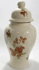 Vtg Floral Ginger Jar Vase Urn w/ Lid MCM Hand Made 70s Style Retro Signed 1982