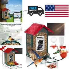 Solar Bird Feeder with Camera 2K Live View Instant Alerts Weather Resistant Red