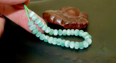 RARE ALL NEW  UNIQUE CATS EYE ANGELITE BEADS - 5.30 inches - 40.00cts