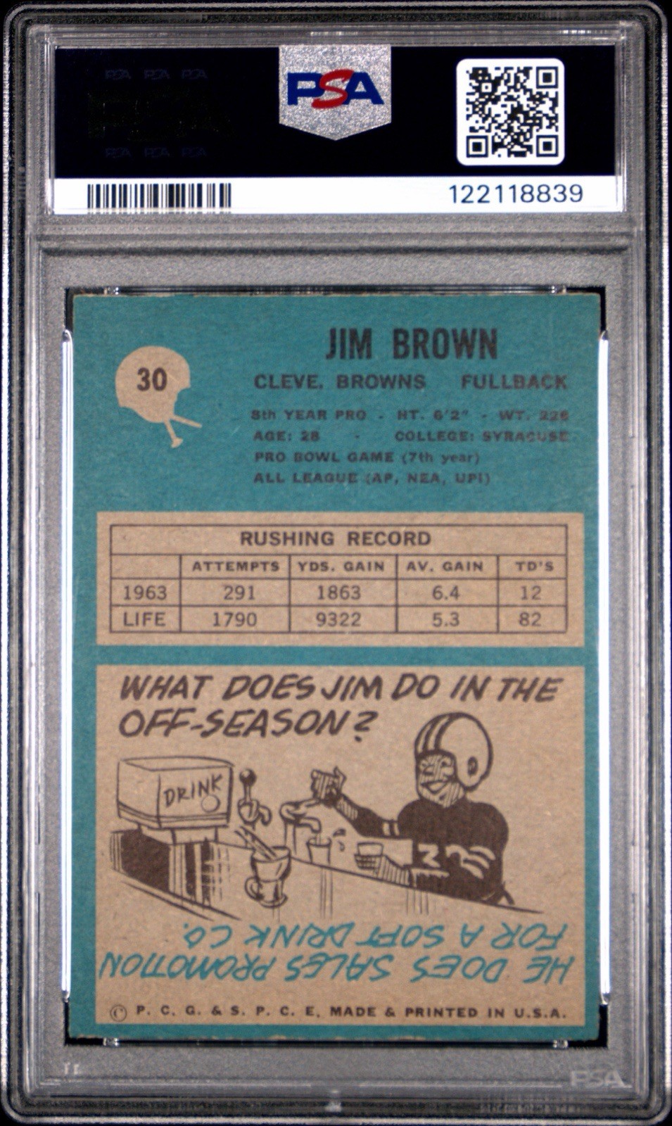 1964 Philadelphia Jim Brown #30 PSA 7 Browns HOF New Cert view 2