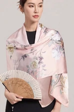 100% Silk mulberry Scarf Women neckerchief Shawl Wrap floral pink red HD1-51