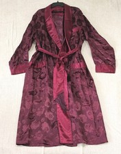 EUC VTG Men's Burgandy Floral Satin Embossed Smoking Jacket Robe W/ Tassel Tie