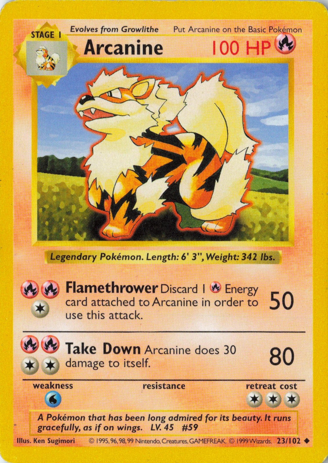 1999 Base Set (Shadowless) Arcanine #023/102 Uncommon