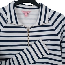 Lilly Pulitzer Desert Palm Skipper Popover Navy Stripe 1/2 Zip Womens S Tropical