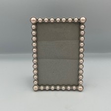 Elegant Pearl Beaded Silver Tone Photo Frame Desktop Display Tabletop