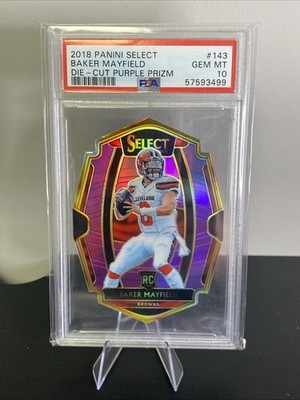 2018 Panini Select Baker Mayfield Die Cut Purple Prizm /75 #143 PSA 10 Buccaneer