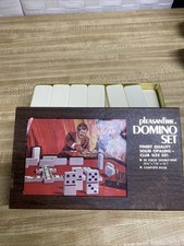 Vintage Pleasantime Domino Set Club Size Double 9 Solid Opalene 55 Pieces Boxed