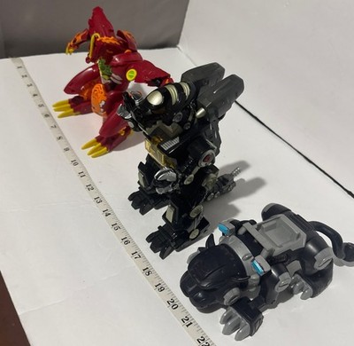 Bakugan Lot 3 Figures Red Dragon Black Robot Gray Beast Untested As-Is