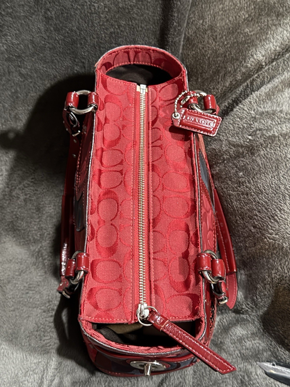 Coach Patchwork Red Leather, Canvas & Suede Shoul… - image 6