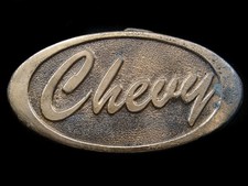 RK03123 VINTAGE 1970s  CHEVY  CAR COMMEMORATIVE BRASSTONE BELT BUCKLE