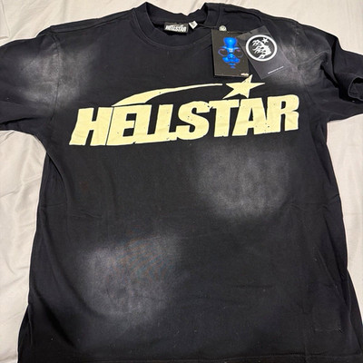 Hellstar Men s Black Graphic Logo T-Shirt Front & Back Print Crew Neck S