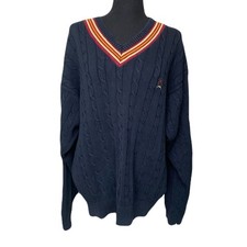 Tommy Hilfiger V-Neck Cable Knit Sweater Mens Embroidered Men's Large Preppy
