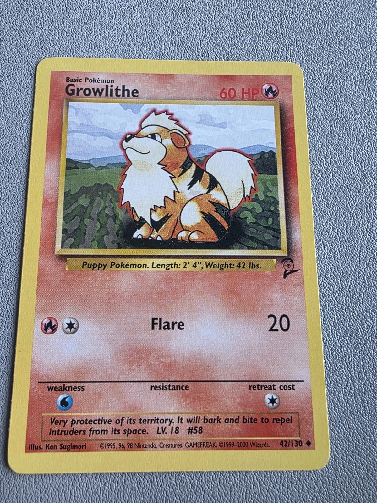 Vintage Pokémon TCG - Growlithe 42/130 Base Set 2 UNC - WOTC Era - NM