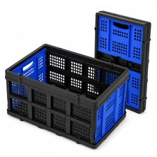 49L Collapsible Storage Crates, Stackable, Blue, 2 Pack