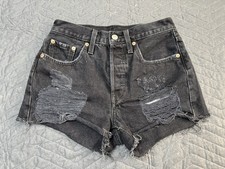 Levi's Shorts Black Denim Destructed Ripped Cut Off 501 High Rise Waist 25