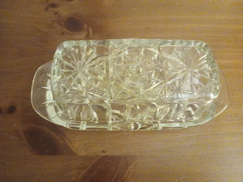 Vintage Anchor Hocking Star of David Crystal Glass Covered Butter Dish