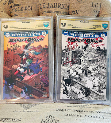 Harley Quinn #1 CBCS 9.8 Triple Signed Conner Palmiotti Hardin Color Sketch Set