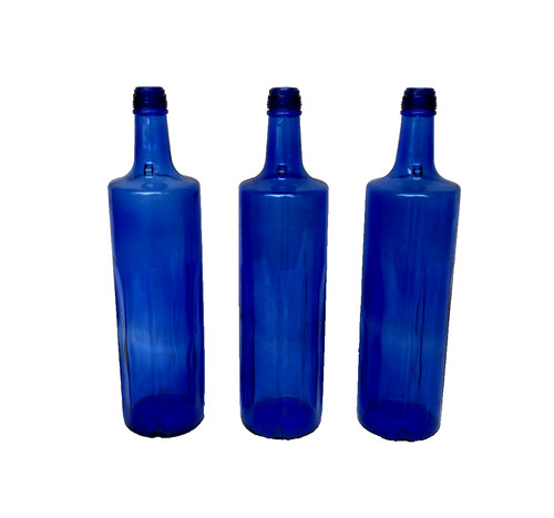 3 Paneled Cobalt Blue Glass 1 L Bottles Empty-  Display Home Brew or Crafts