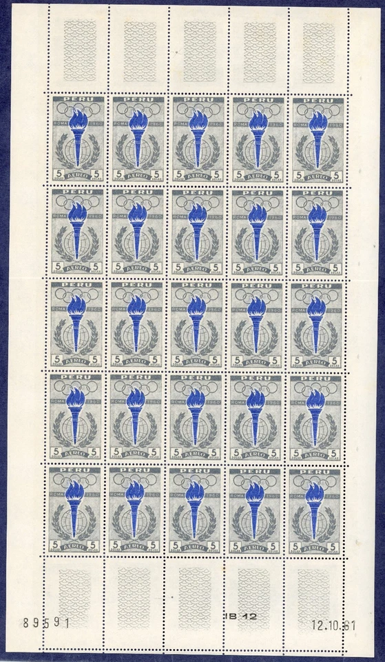 Peru Rome Olympics C172, C173 Full Sheets, C173A Souvenir Sheet MNH- Cat Val $90 - Image 2 of 4
