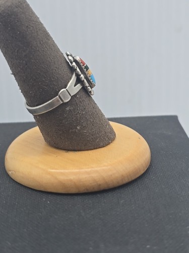Anello Native American WM Co. Wheeler in argento sterling e turchese intarsiato misura 8 - Foto 3 di 8