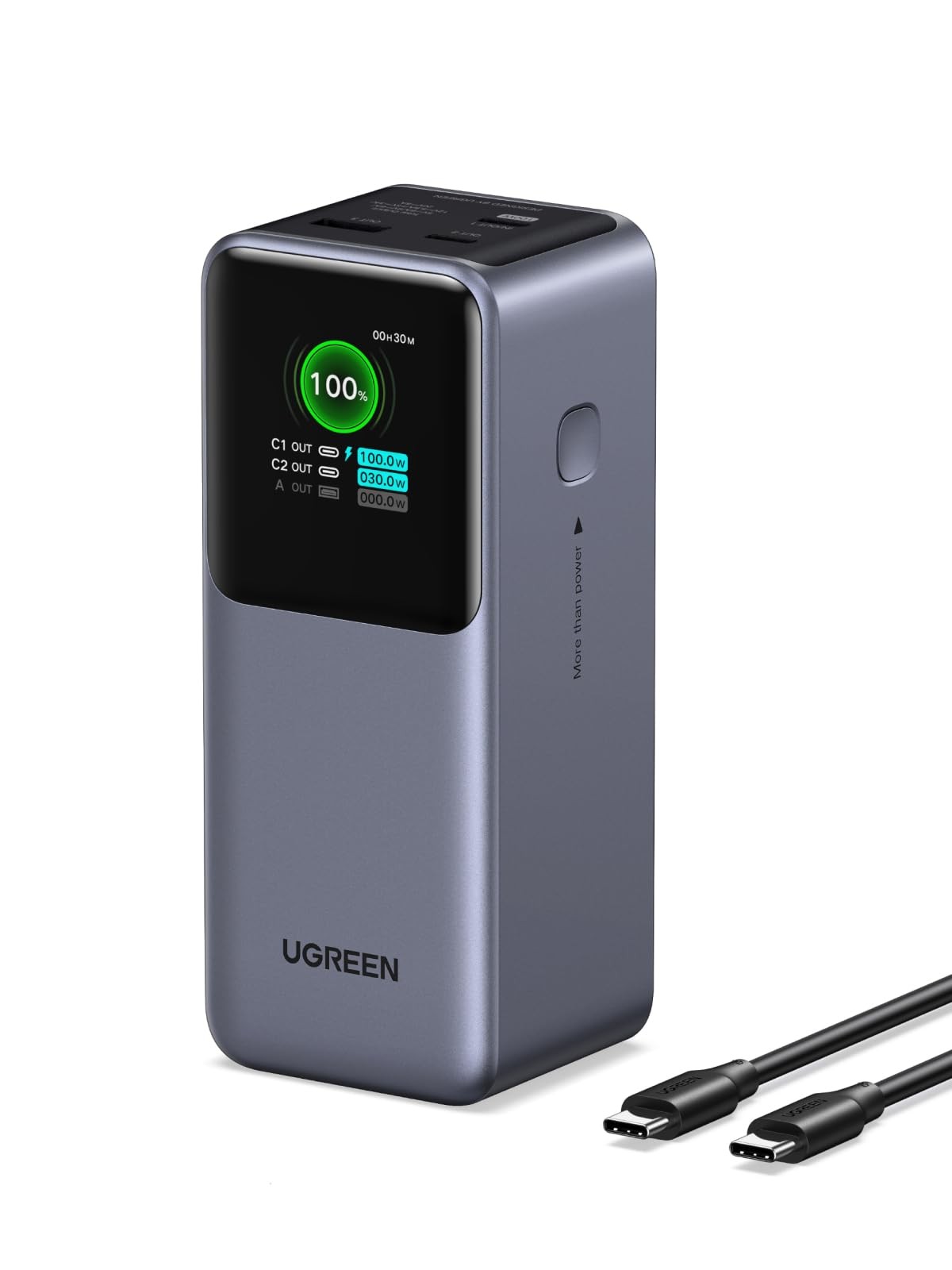 UGREEN Nexode Power Bank 20000mAh 130W Fast Charging, 3-Port USB C Grey