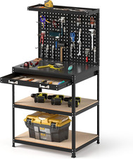Workbench Pegboard Steel Shelves Drawers Tool Storage Table Workshop Red Bench