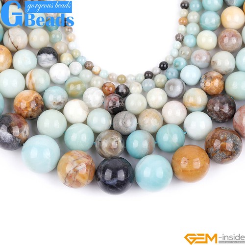 Cuentas redondas de piedras preciosas amazonita coloridas naturales envío gratuito 15" 4 mm-18 mm - Imagen 3 de 63
